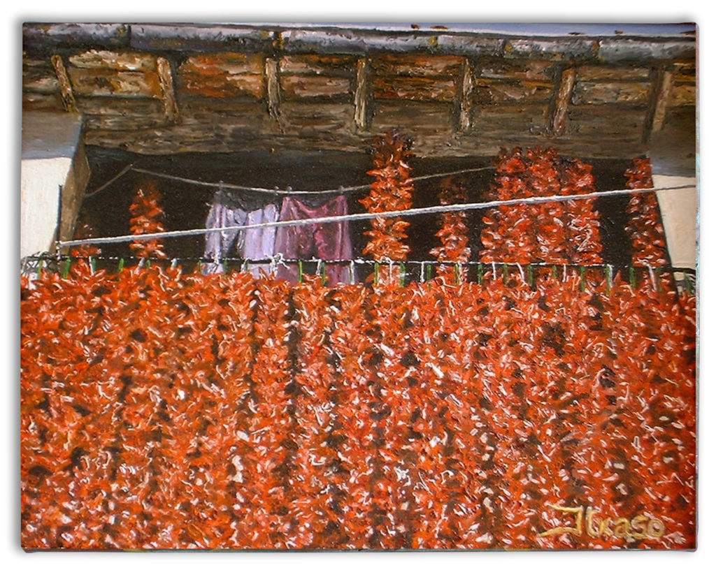 Balconada de pimientos. Lodosa  |  41 cm x 33 cm  |  Óleo sobre lienzo  |  Colección privada